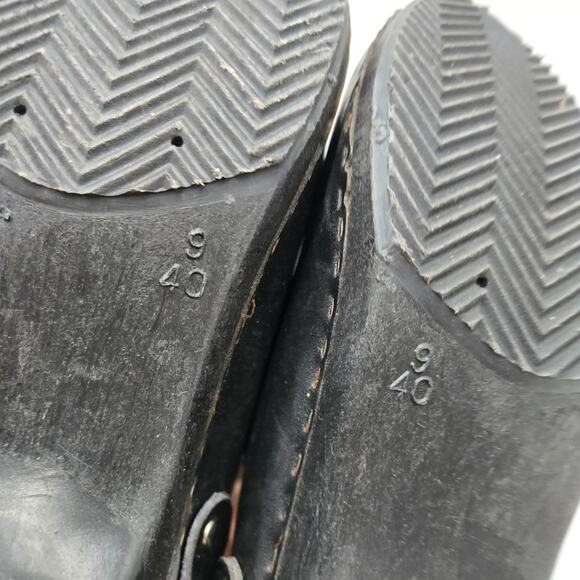 Vintage 1970s Black Leather Clogs 9 Closed Toe Strap Back Shoes Italy R.A.P. - Picture 6 of 8